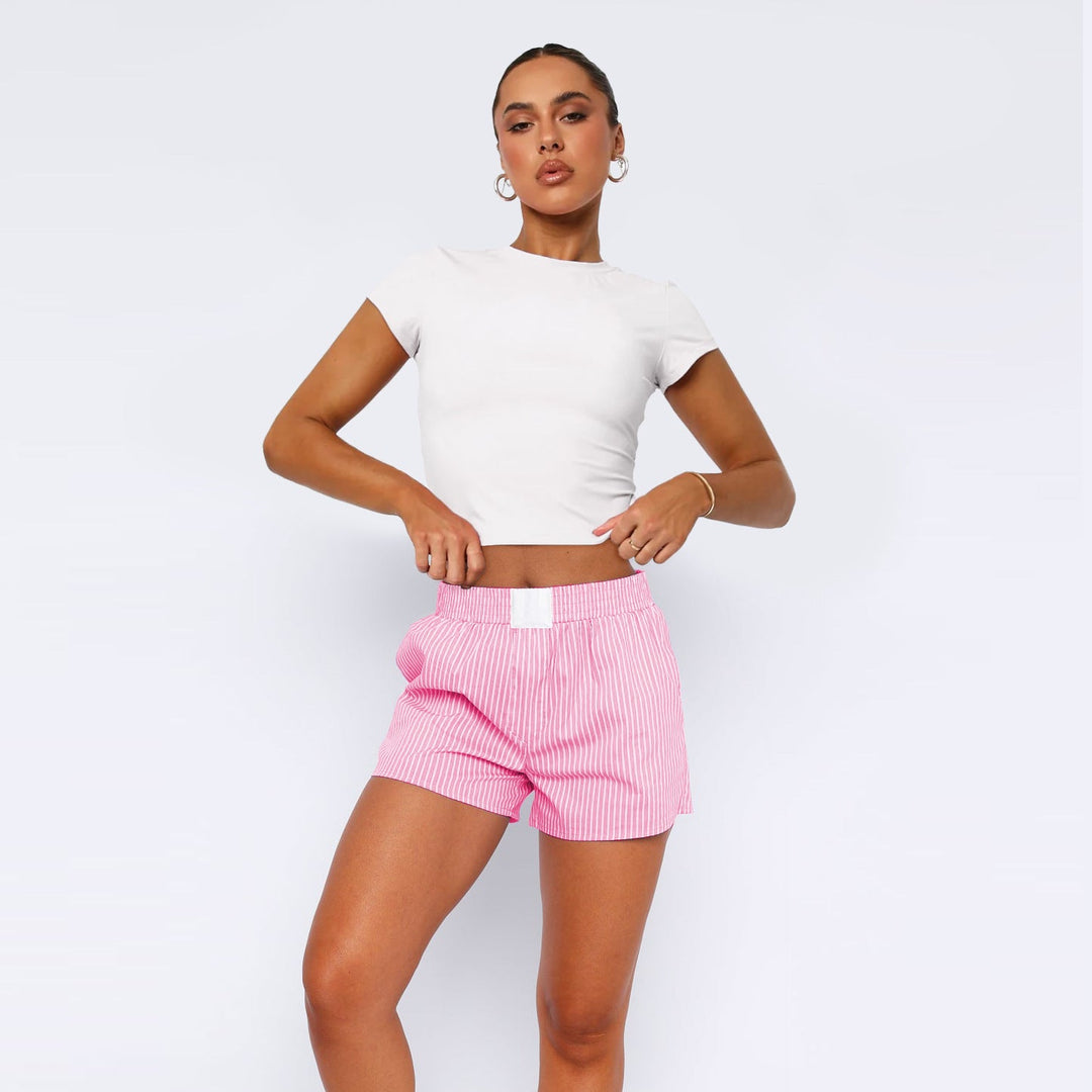 Damen Baumwoll-Shorts mit elastischem Bund und Streifenmuster