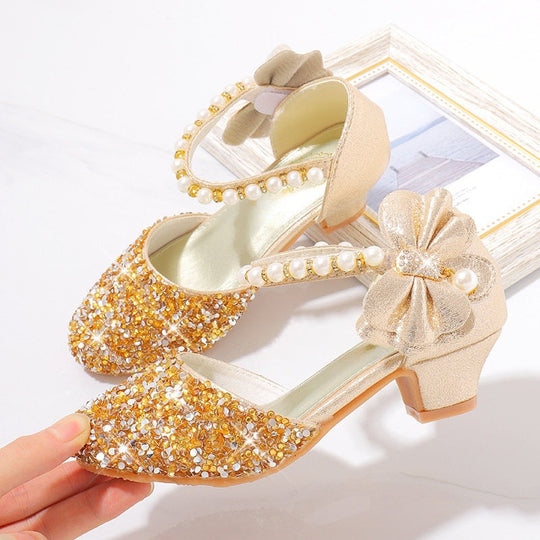Damen Elegante und funkelnde Mittelabsatzschuhe mit Perlen- und Schleifendetails