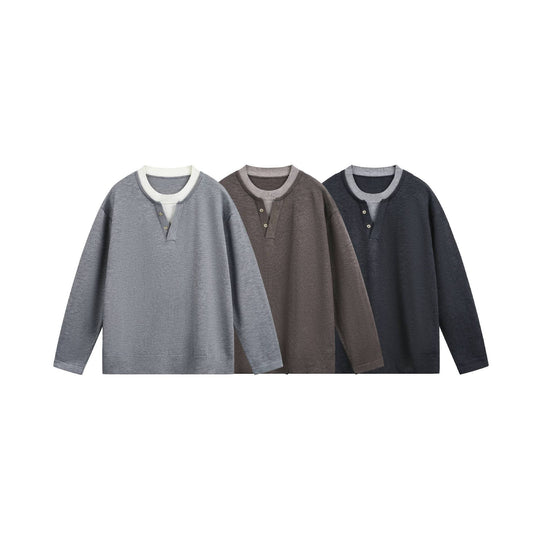 Unisex Lässiges Oversize‑Sweatshirt mit Henley‑Knopfleiste und geripptem Layer‑Kragen Nord Taschen