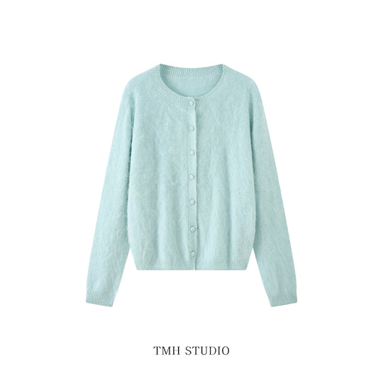 Damen Feinstrick-Cardigan in Mohair-Optik mit stoffbezogenen Knöpfen Nord Taschen