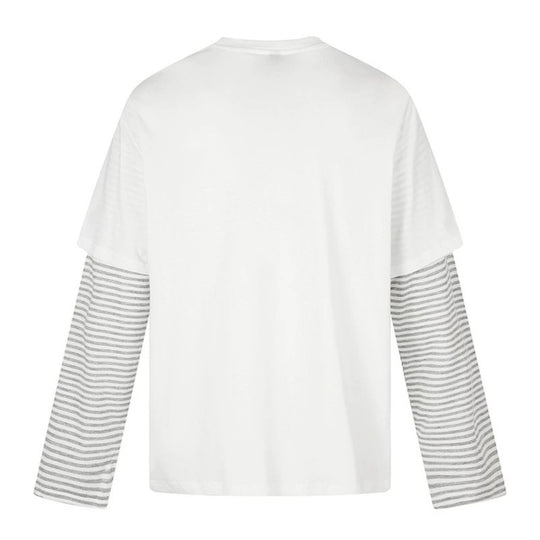 Damen Lagen-Langarmshirt mit gestreiften Einsatzärmeln und Vintage-Print Nord Taschen