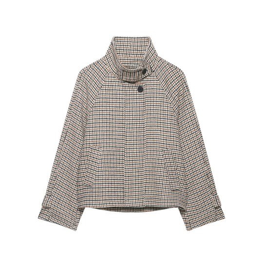 Damen Kurzgeschnittene Bouclé-Jacke mit hohem Stehkragen und Raglanärmeln Nord Taschen