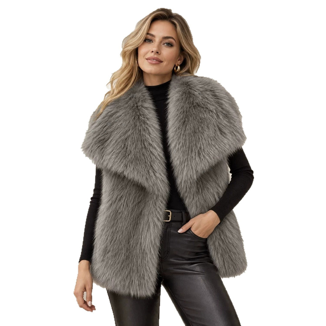 Damen Ärmellose Hochflor‑Kunstfellweste mit voluminösem Schalkragen und Eingrifftaschen Nord Taschen