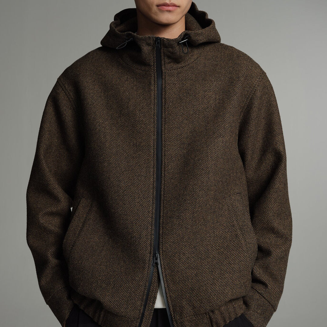 Herren Kurze Wollmisch-Kapuzenjacke mit Reißverschluss und elastischem Saum Nord Taschen