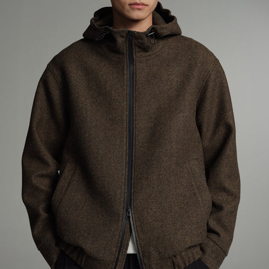Herren Kurze Wollmisch-Kapuzenjacke mit Reißverschluss und elastischem Saum Nord Taschen