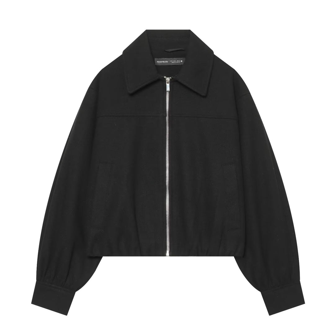 Damen Kurzjacke aus Wollmischung mit Reißverschluss und Ballonärmeln Nord Taschen