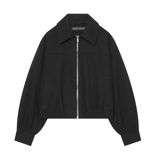 Damen Kurzjacke aus Wollmischung mit Reißverschluss und Ballonärmeln Nord Taschen