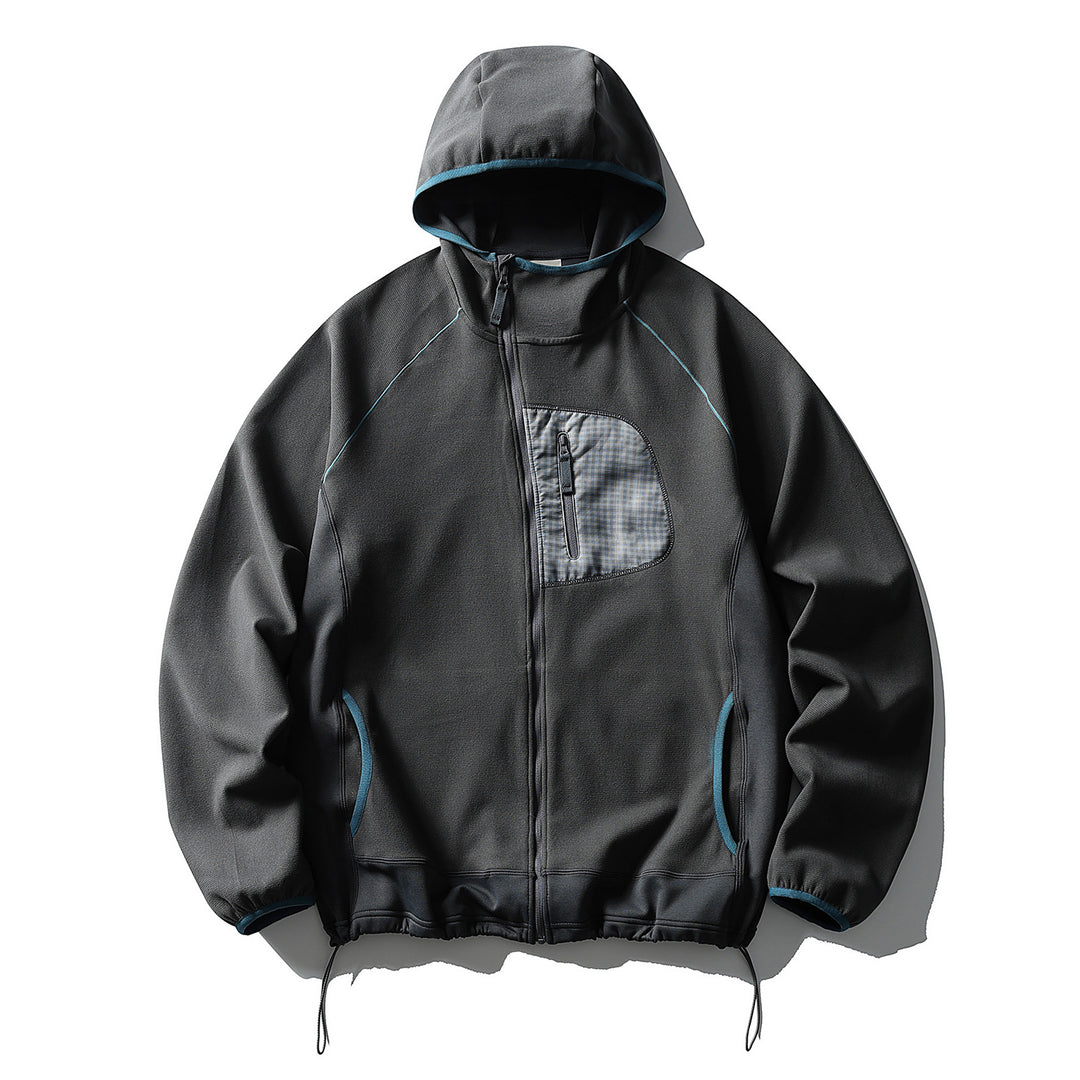 Unisex Leichte Tech-Fleece Kapuzenjacke mit Frontreißverschluss, Brust-Zip-Tasche und Kordelzugsaum Nord Taschen