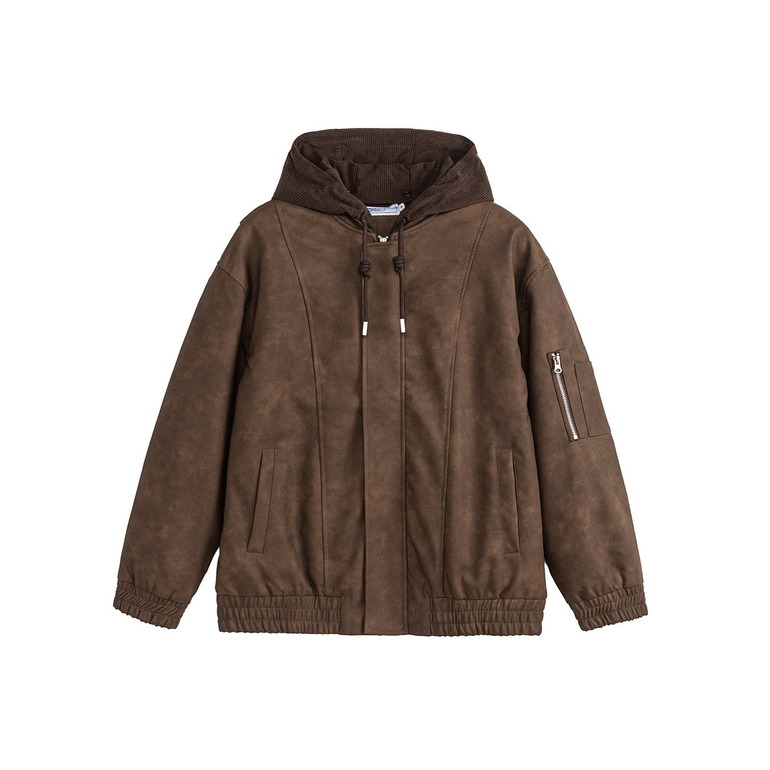 Unisex Boxy-wattierte Kapuzen‑Bomberjacke mit Veloursoptik, Cordkragen und Ärmel‑Zip Nord Taschen