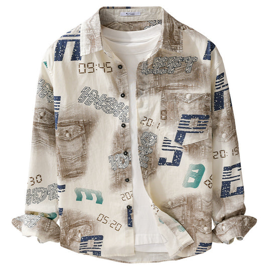 Herren Grafik-Print Overshirt im Relaxed-Fit mit Brusttaschen Nord Taschen