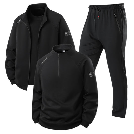 Herren Dreiteiliges Thermo-Trainingsset mit Halbzip-Pullover, Zip‑Jacke und Jogginghose Nord Taschen