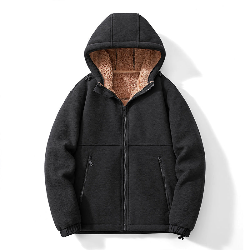Herren Kapuzen-Fleecejacke mit Teddy-Innenfutter, durchgehendem Reißverschluss und winddichten Bündchen Nord Taschen
