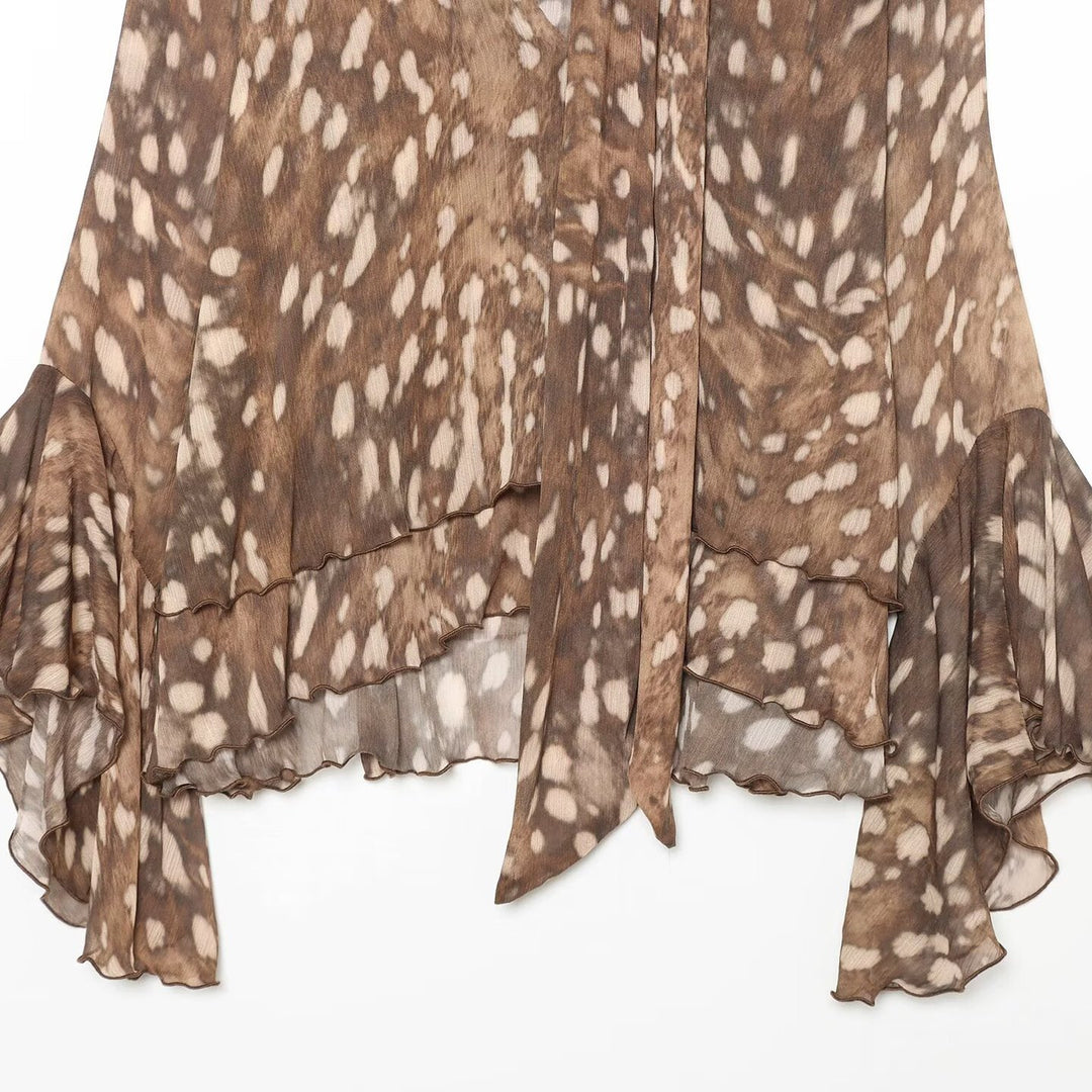 Damen Chiffon-Bluse mit Schluppe, V‑Ausschnitt und mehrlagigem Volantsaum Nord Taschen