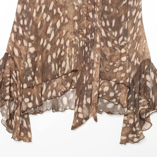 Damen Chiffon-Bluse mit Schluppe, V‑Ausschnitt und mehrlagigem Volantsaum Nord Taschen