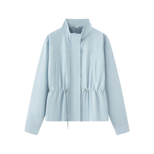 Damen Leichte Wind- und Regenjacke mit Tunnelzug-Taille und Stehkragen Nord Taschen