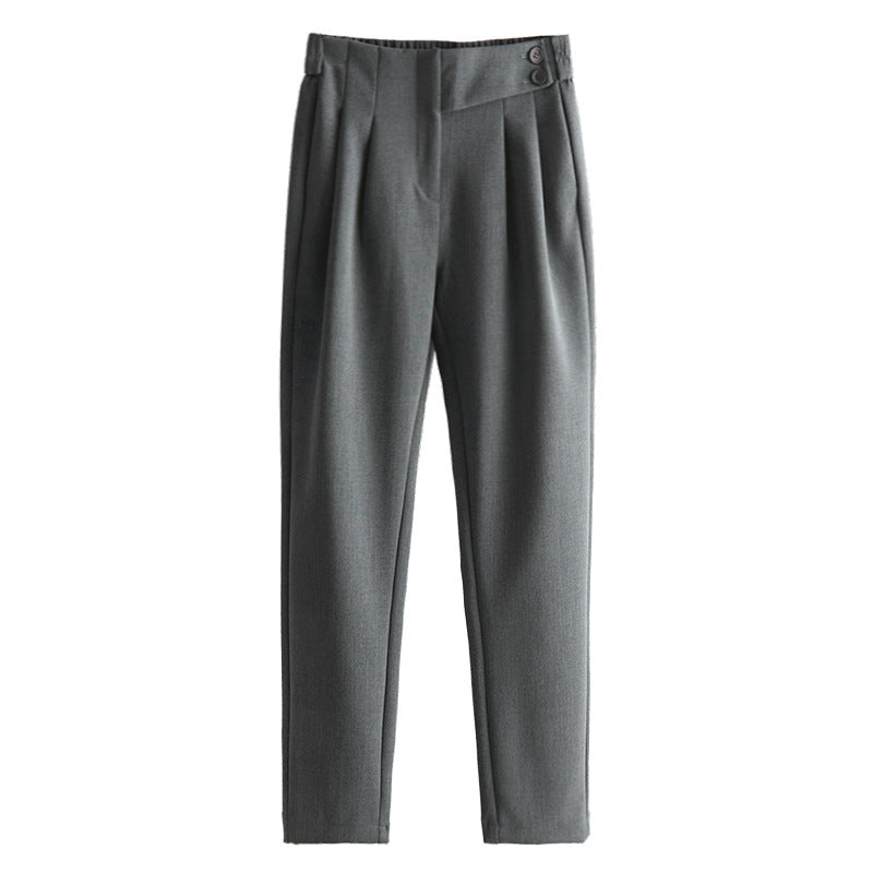 Damen Hochtaillierte Bundfaltenhose mit geradem, leicht tailliertem Bein und Zierknopf Nord Taschen