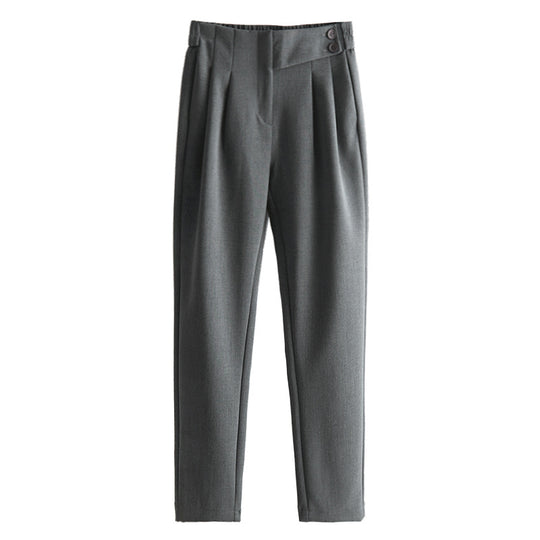 Damen Hochtaillierte Bundfaltenhose mit geradem, leicht tailliertem Bein und Zierknopf Nord Taschen