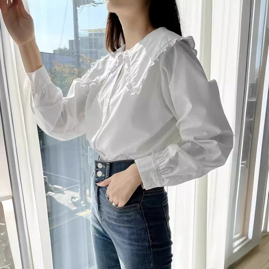 Damen Bluse mit übergroßem Rüschenkragen und fein gearbeitetem Tailoring Nord Taschen