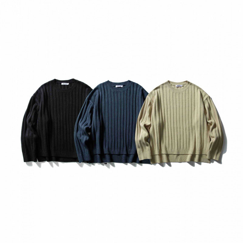 Unisex Grobgerippter Oversize-Strickpullover mit Rundhals und verlängertem Saum Nord Taschen