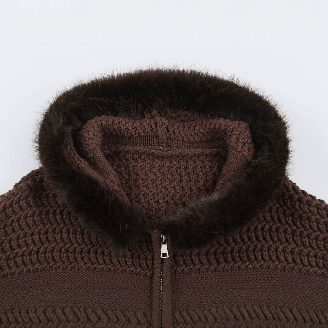 Damen Strickjacke mit durchgehendem Reißverschluss und kuscheligem Kunstpelzkragen Nord Taschen