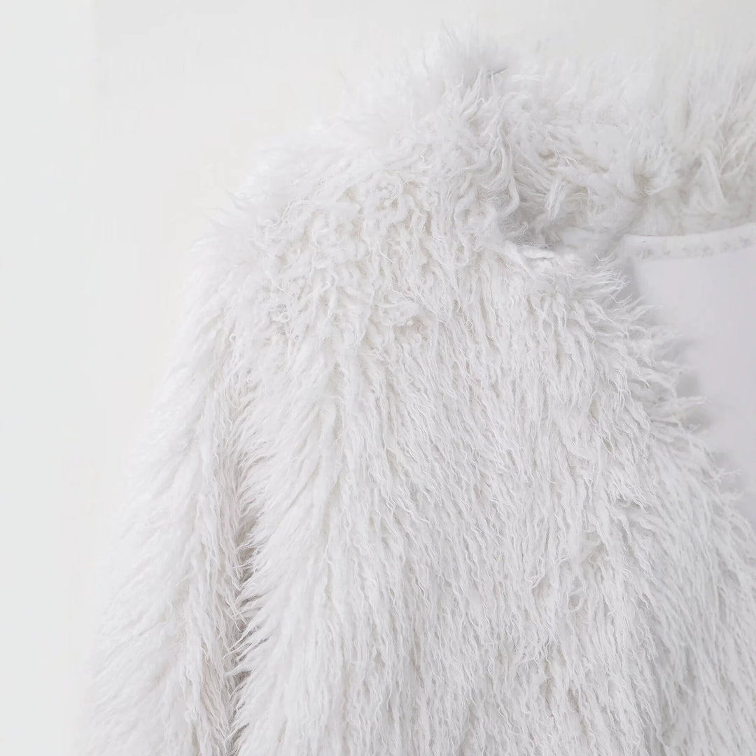 Damen Langer Shaggy-Kunstfellmantel im Longline-Schnitt Nord Taschen