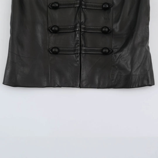 Damen Kurze Lederoptik‑Jacke im Military‑Look mit Stehkragen und Zierknopfleiste Nord Taschen