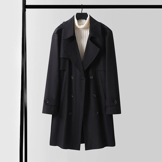 Damen Doppelreihiger Trenchcoat mit weitem Schalkragen und Epauletten Nord Taschen