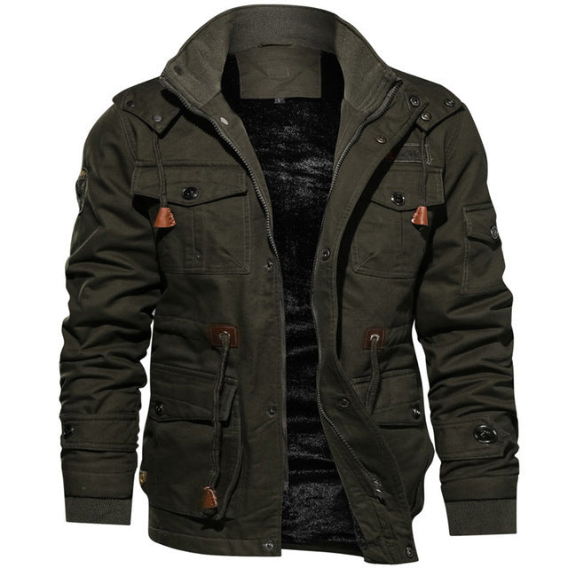 Herren winddichte Multifunktions‑Fieldjacke aus Canvas mit wärmender Teddyplüsch‑Innenlage und verstellbarem Kordzug Nord Taschen