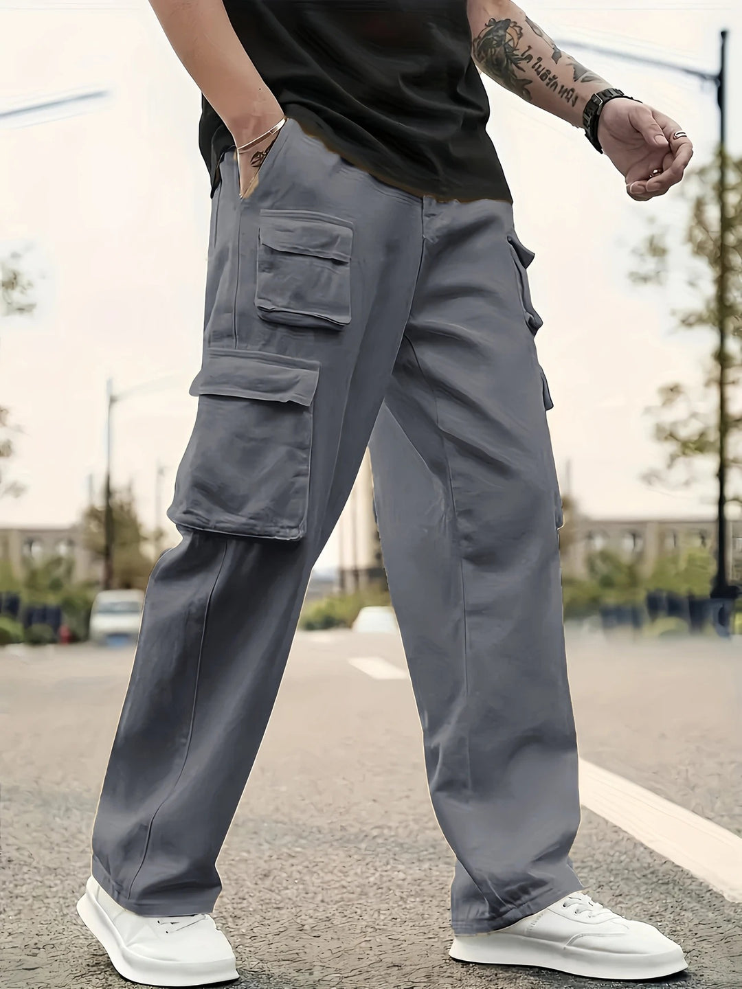 Herren Oversized Cargohose mit verstärkten Klappfächern und geradem Bein Nord Taschen