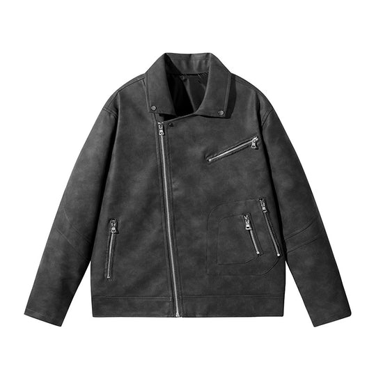 Herren Modische Lederjacke mit asymmetrischem Reißverschluss Nord Taschen