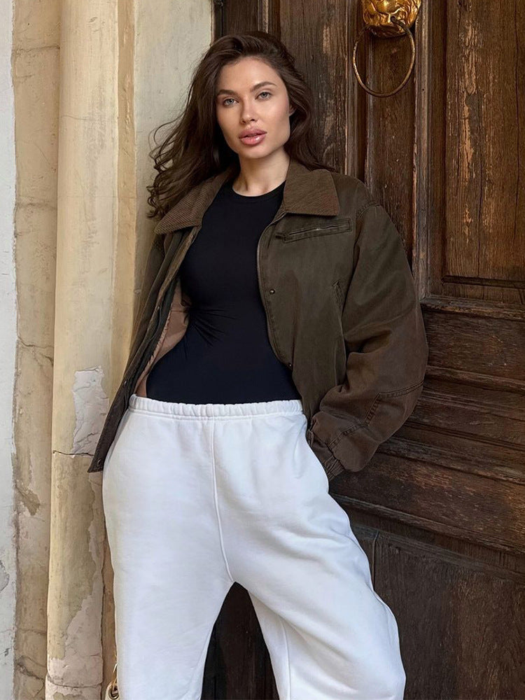 Damen Kurze Stepp-Blousonjacke im Leopardenmuster mit Cordkragen Nord Taschen