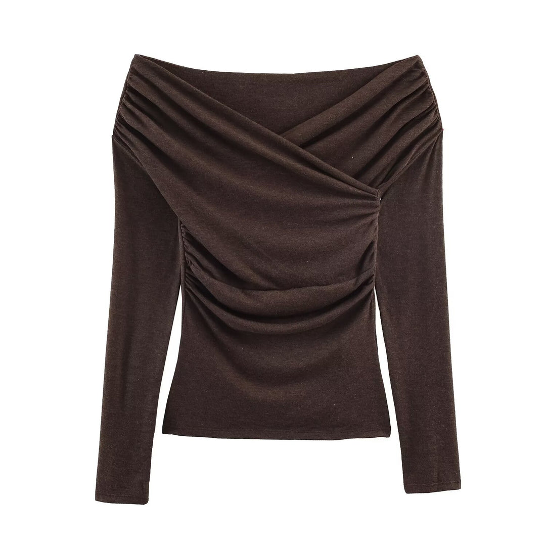 Damen Schulterfreies gerafftes Langarmtop mit Wickel‑Drapierung Nord Taschen