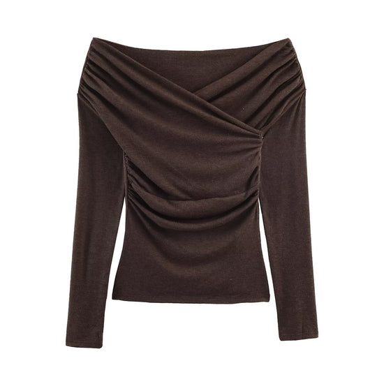 Damen Schulterfreies gerafftes Langarmtop mit Wickel‑Drapierung Nord Taschen
