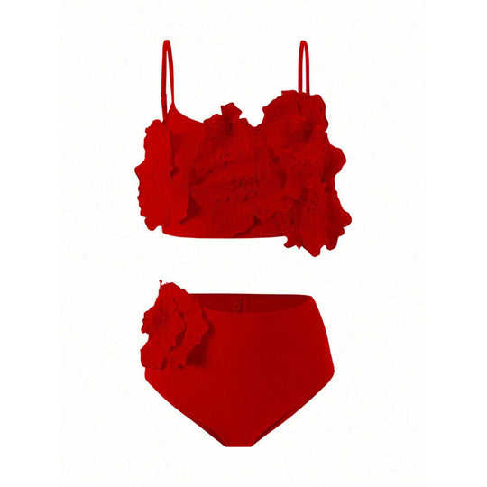 Damen Bikini-Set mit floralem 3D-Design und hochgeschnittenem Unterteil