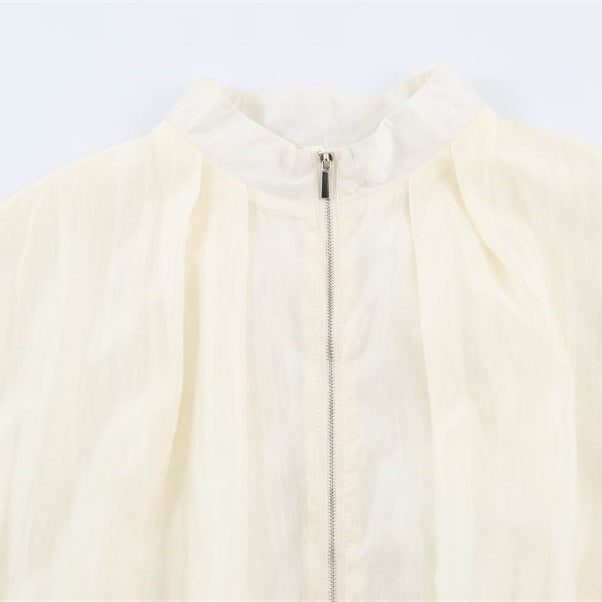 Damen transparente Oversize-Bomberjacke aus leichter Satin‑Organza mit Ballonärmeln Nord Taschen