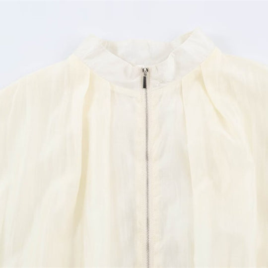 Damen transparente Oversize-Bomberjacke aus leichter Satin‑Organza mit Ballonärmeln Nord Taschen