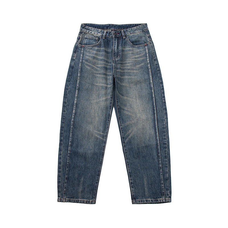 Damen High‑Waist Relaxed-Fit Jeans mit markanter Mittelnaht und Used‑Waschung Nord Taschen