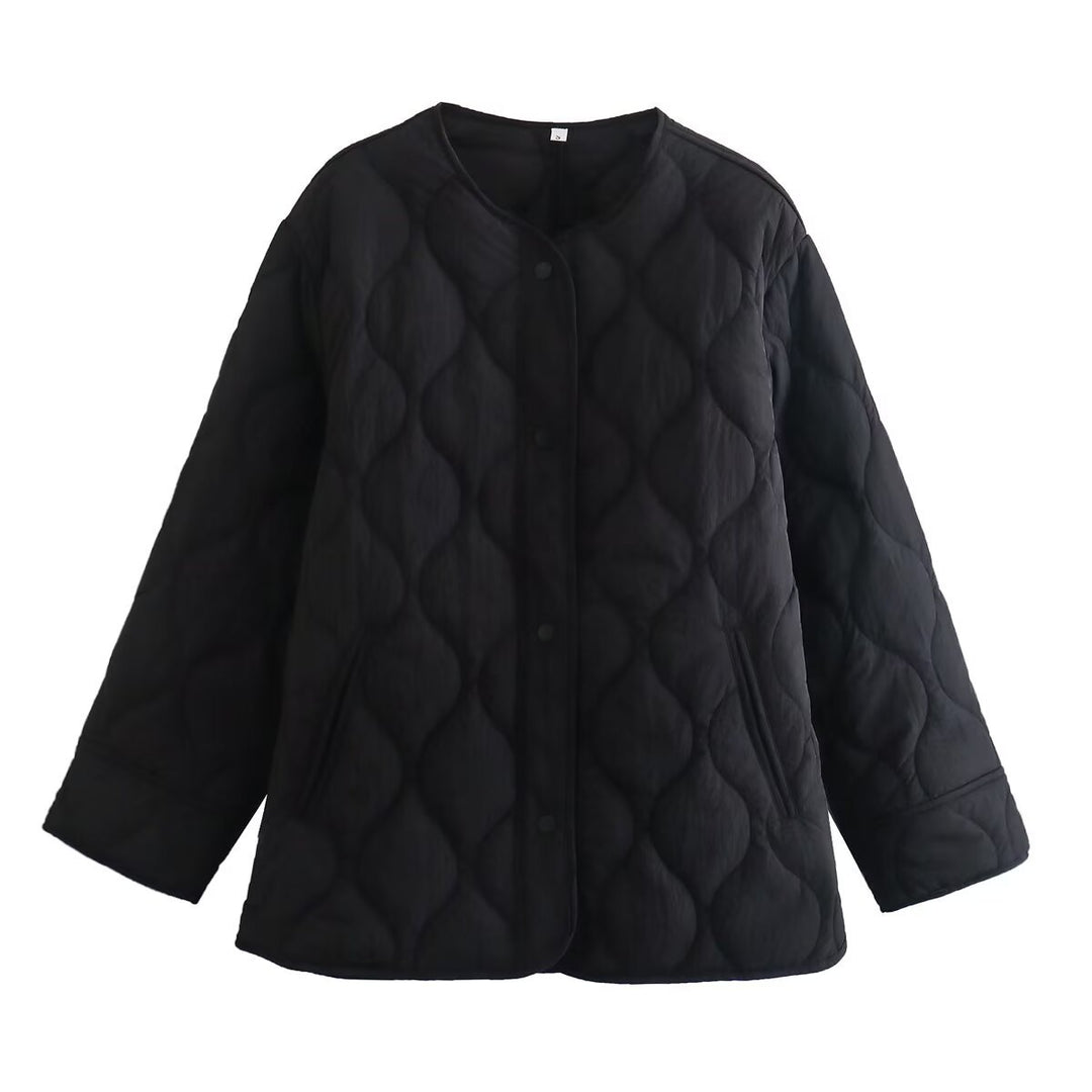 Damen Gefütterte Steppjacke im Boxy‑Schnitt mit Rundhalsausschnitt Nord Taschen