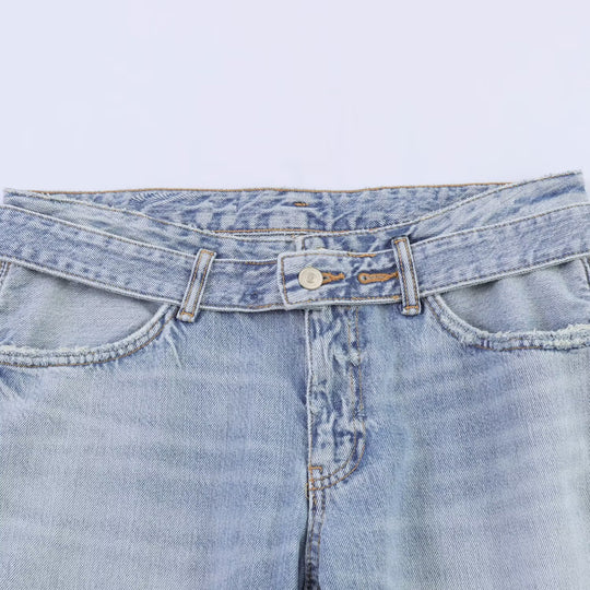 Damen Weite Denim-Jeans mit seitlichen Schlitzen und Palazzoschnitt Nord Taschen