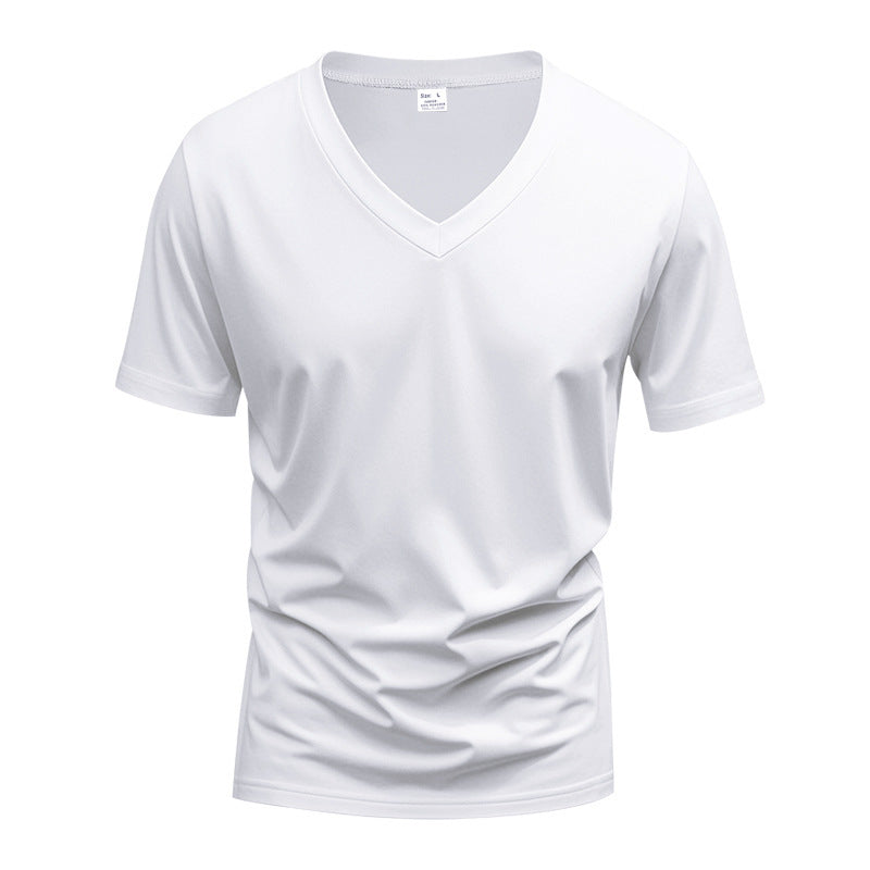 Herren nan V-Ausschnitt-T-Shirt aus Stretchbaumwolle mit ergonomischem Schulterschnitt und flachem Saum