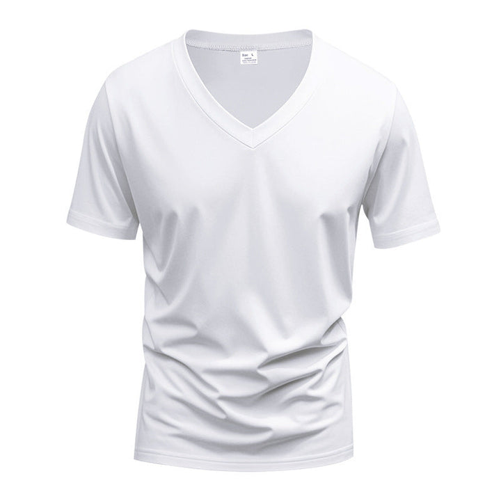 Herren nan V-Ausschnitt-T-Shirt aus Stretchbaumwolle mit ergonomischem Schulterschnitt und flachem Saum