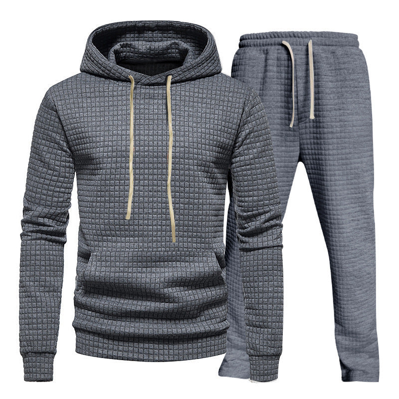 Herren Waffelstruktur-Freizeitset mit Kapuzenpullover und Tunnelzug-Jogginghose Nord Taschen
