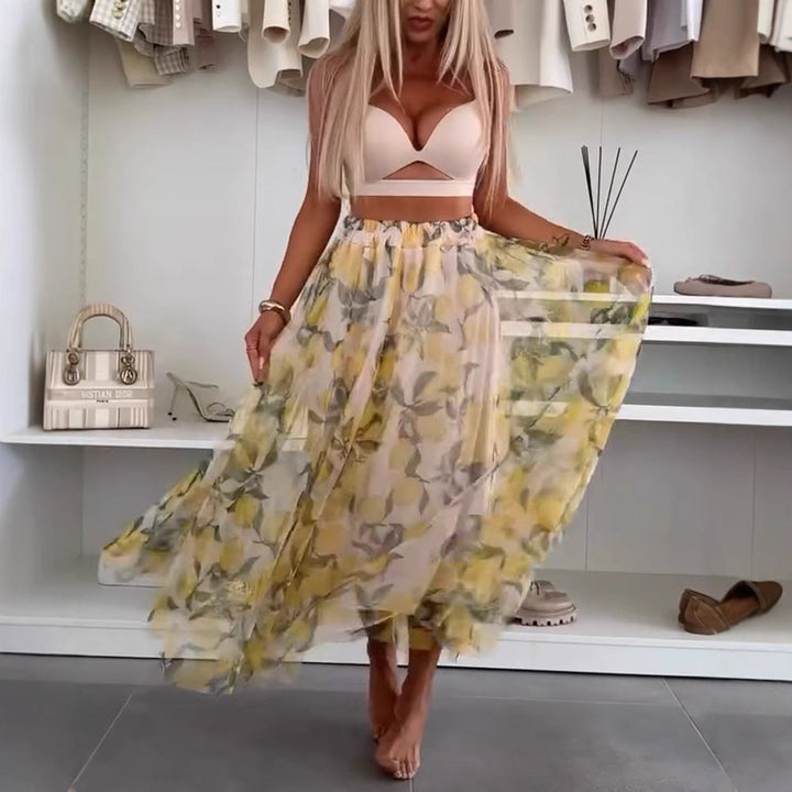 Damen Maxirock mit floralen Lagen und transparentem Design