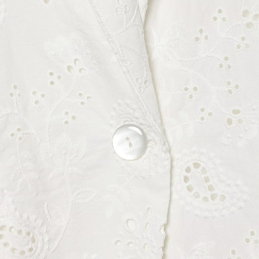 Damen Leichter Broderie-Anglaise-Blazer mit Schalkragen und Lochstickerei Nord Taschen