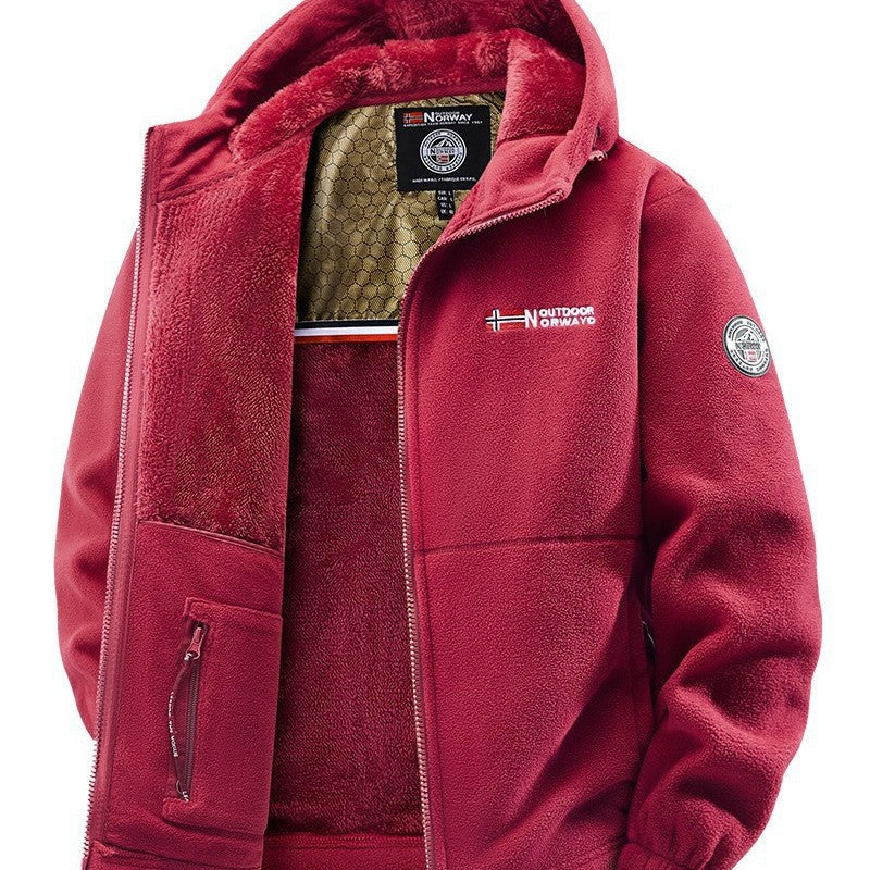 Herren Kuschelige Fleece‑Kapuzenjacke mit Teddyfutter, windabweisend und Reißverschlusstaschen Nord Taschen