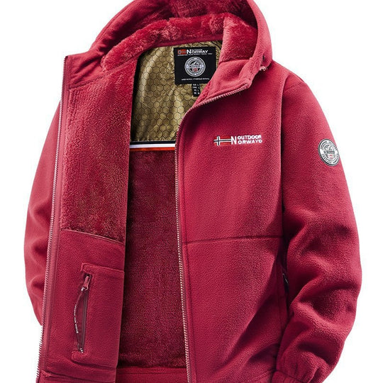 Herren Kuschelige Fleece‑Kapuzenjacke mit Teddyfutter, windabweisend und Reißverschlusstaschen Nord Taschen