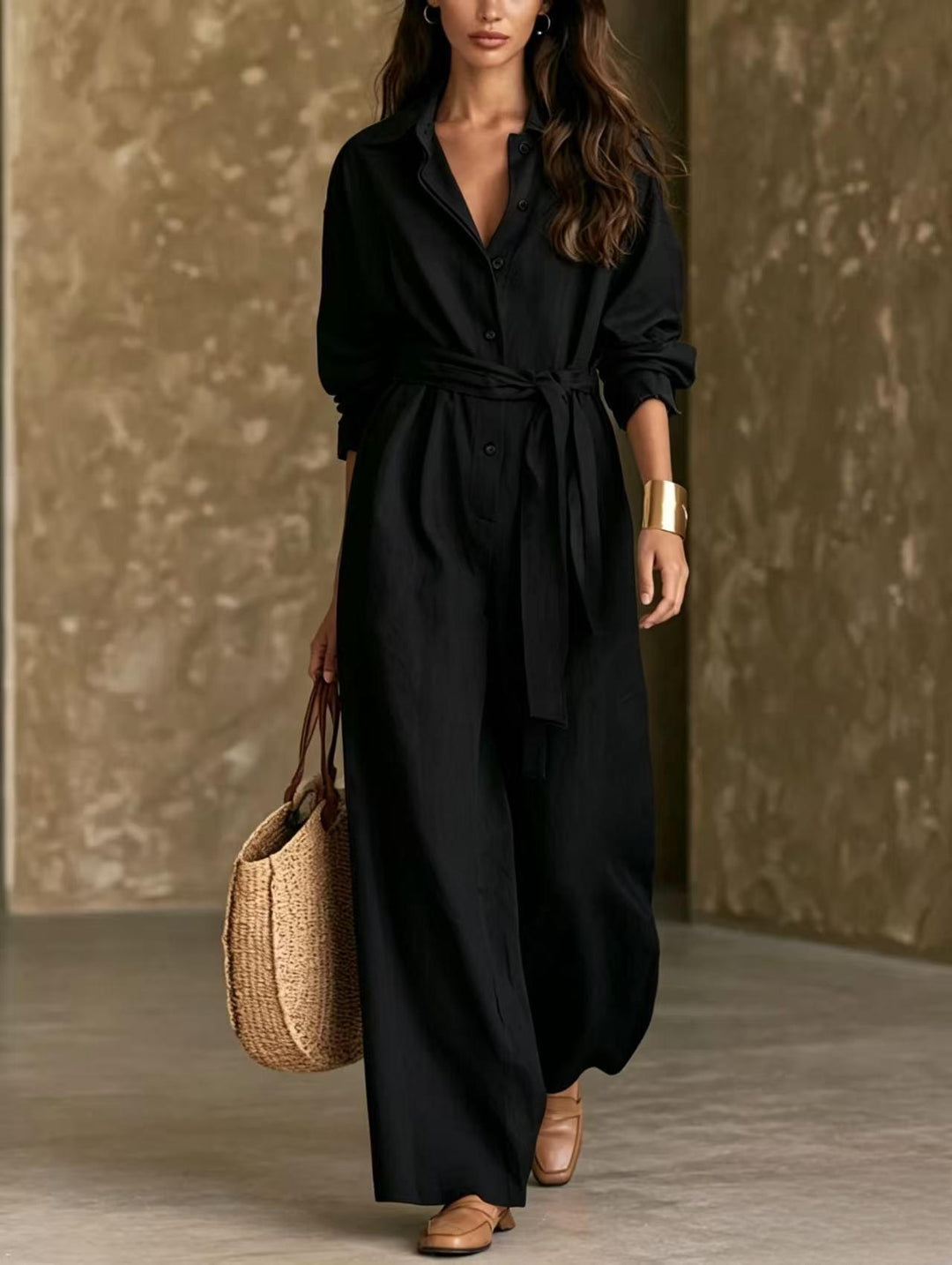 Damen Elegantes Hemdkleid mit Taillengürtel Nord Taschen