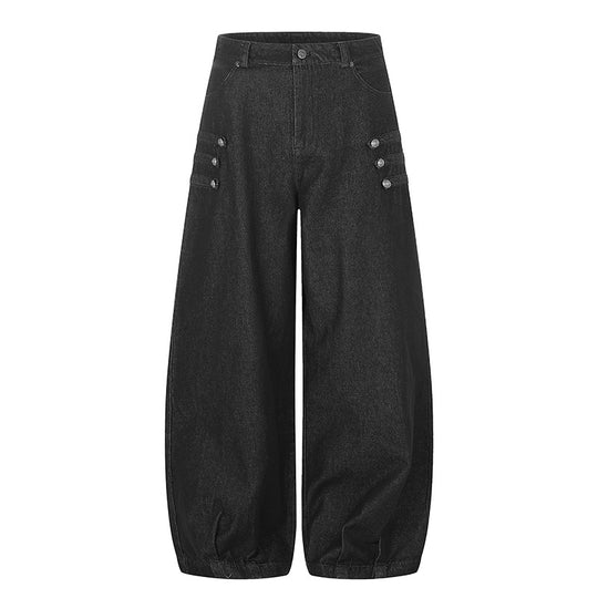 Damen Hochtaillierte Balloon-Culotte-Jeans mit elastischem Saum Nord Taschen