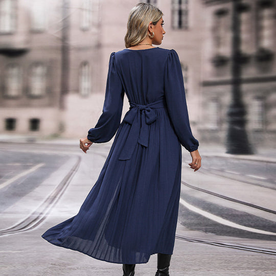 Damen Langes Viskose-Maxikleid mit Wickel-Taille, tiefem V‑Ausschnitt und hohem Beinschlitz Nord Taschen