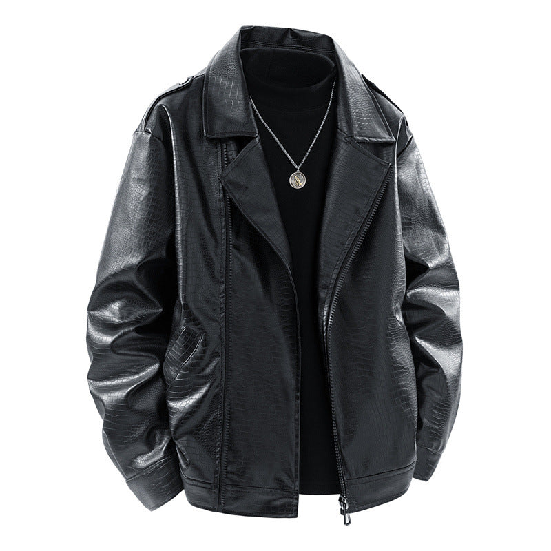 Herren Kunstleder-Überhemdjacke im Biker-Blend mit Reverskragen, Zwei-Wege-Metallreißverschluss & verdeckten Eingrifftaschen Nord Taschen